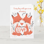 Love Foxes and Big Heart Valentines Day カード (黄色い花)