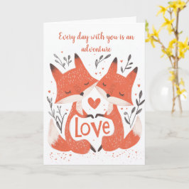 Love Foxes and Big Heart Valentines Day カード