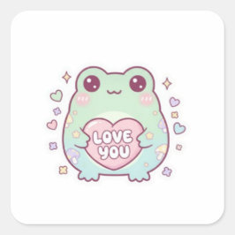Love Frog Sticker Cute Frog Holding Heart Romantic スクエアシール