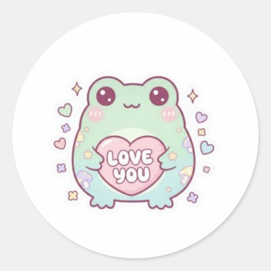 Love Frog Sticker Cute Frog Holding Heart Romantic ラウンドシール (正面)