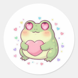 Love Frog Sticker Cute Romantic Frog Heart Kawaii  ラウンドシール