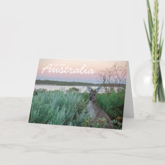 Love From Australia Kangaroo Sunset Lake カード (正面)