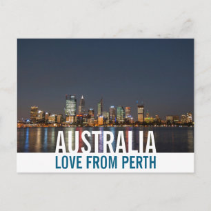 Love From Australia Perth Skyline by Night Photo ポストカード