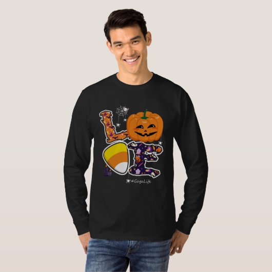 Love Gaga And Candy Corn Pumpkin Spider Halloween  Tシャツ (正面フル)