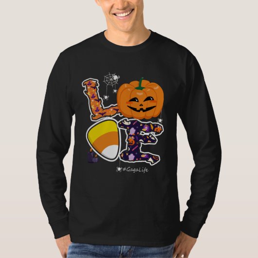 Love Gaga And Candy Corn Pumpkin Spider Halloween Tシャツ (正面)
