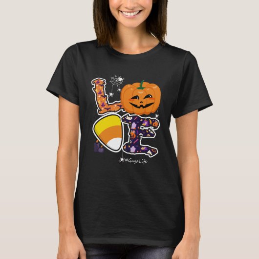 Love Gaga And Candy Corn Pumpkin Spider Halloween Tシャツ (正面)