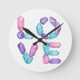 LOVE Gemstone Wall Clock – Elegant Crystal Letter ラウンド壁時計