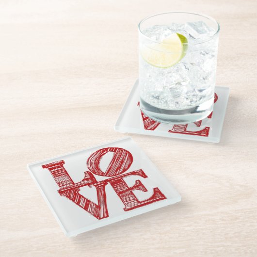 LOVE Glass Coaster , Valentine gift Glass Coasters ガラスコースター (アングル)