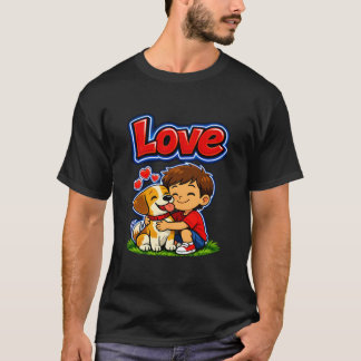 Love Glow – 男の子と犬のハグ Tシャツ
