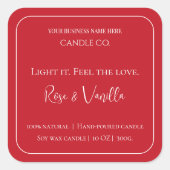 Love Glow Valentine – Romantic Love Candle Label スクエアシール (正面)