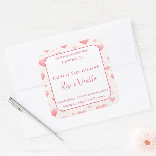Love Glow Valentine – Romantic Love Candle Label スクエアシール (封筒)