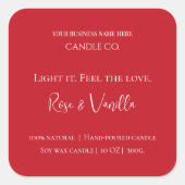 Love Glow Valentine – Romantic Love Candle Label スクエアシール (正面)
