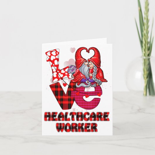 Love Gnome Healthcare Worker Valentines Day Heart  カード (正面)