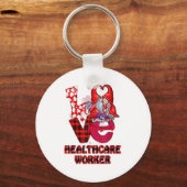 Love Gnome Healthcare Worker Valentines Day Heart  キーホルダー (正面)