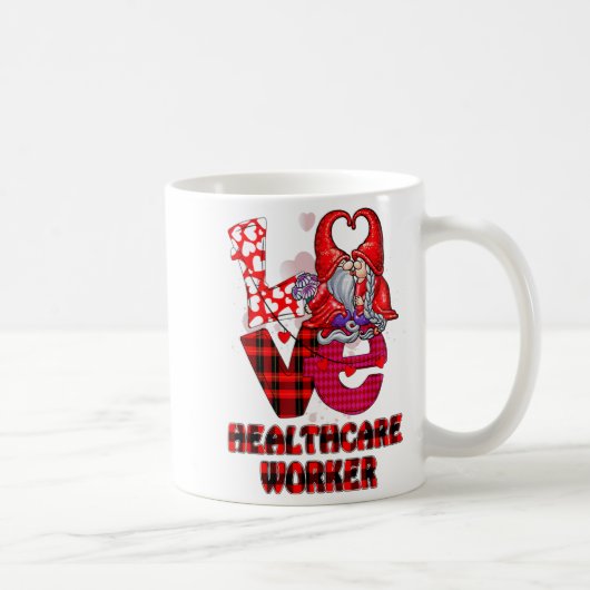 Love Gnome Healthcare Worker Valentines Day Heart  コーヒーマグカップ (右)