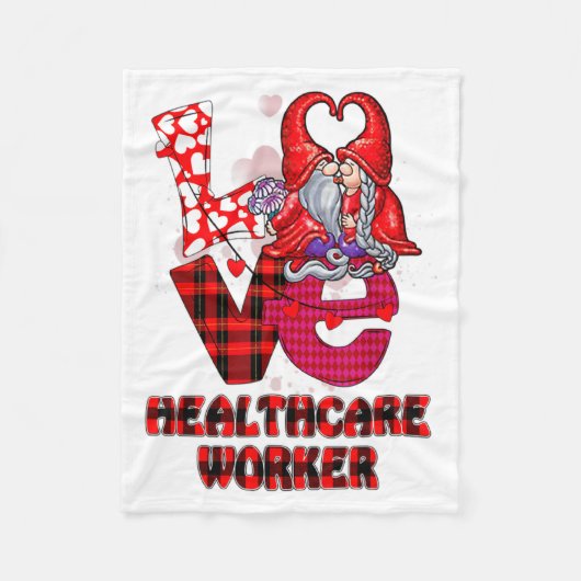 Love Gnome Healthcare Worker Valentines Day Heart  フリースブランケット (正面)