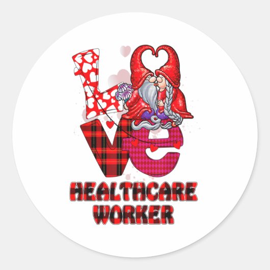 Love Gnome Healthcare Worker Valentines Day Heart  ラウンドシール (正面)