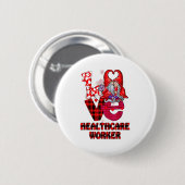 Love Gnome Healthcare Worker Valentines Day Heart  缶バッジ (正面&裏面)