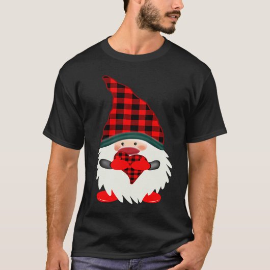 Love Gnome In A Red Buffalo Plaid Hat Christmas Va Tシャツ (正面)