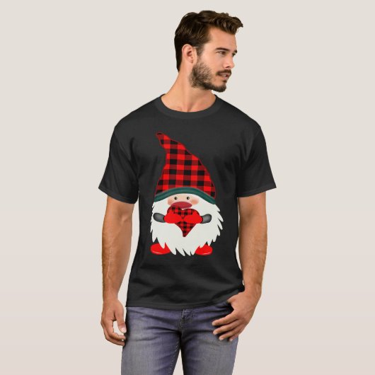 Love Gnome In A Red Buffalo Plaid Hat Christmas Va Tシャツ (正面フル)