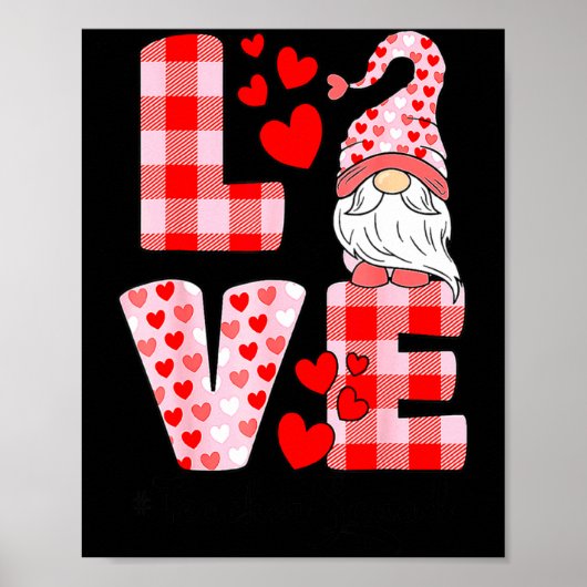 Love Gnome Valentines Day Red Buffalo Plaid Leopar ポスター (正面)