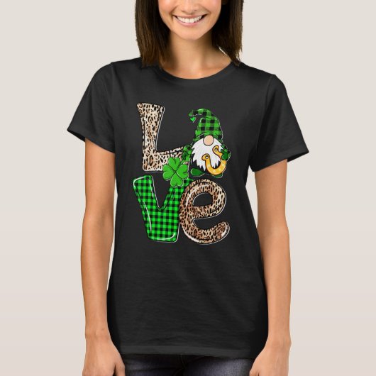 LOVE Gnomes Leopard Plaid Irish St Patricks Day Gi Tシャツ (正面)