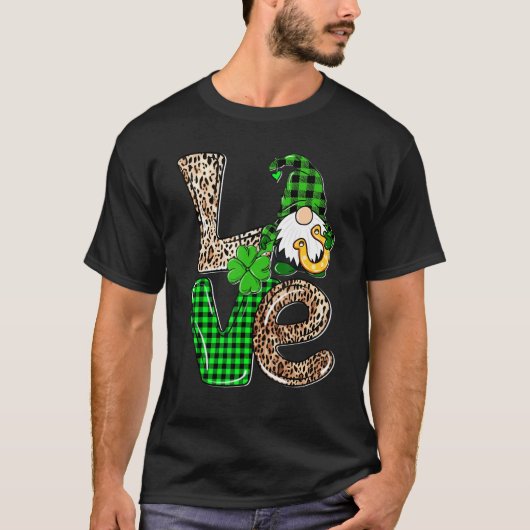 LOVE Gnomes Leopard Plaid Irish St Patricks Day Gi Tシャツ (正面)