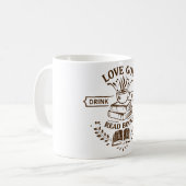 Love God Drink Coffee Read Books コーヒーマグカップ (正面左)