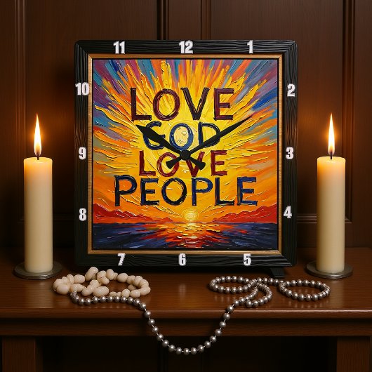 Love God Love People Sunset Art スクエア壁時計