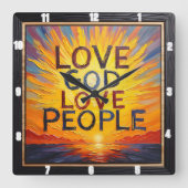 Love God Love People Sunset Art スクエア壁時計 (正面)