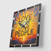 Love God Love People Sunset Art スクエア壁時計 (傾斜)