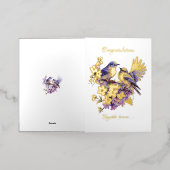 Love Gold Foil 結婚'sの2つのブルーバード 箔グリーティングカード (外側レイダウン)