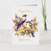 Love Gold Foil 結婚'sの2つのブルーバード 箔グリーティングカード (正面)