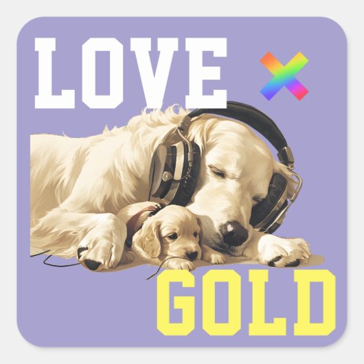 LOVE × GOLDEN RETRIEVER - Custom スケートボード スクエアシール (正面)
