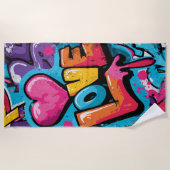 Love Graffiti Heart Pop Art Illustration ビーチタオル (正面)