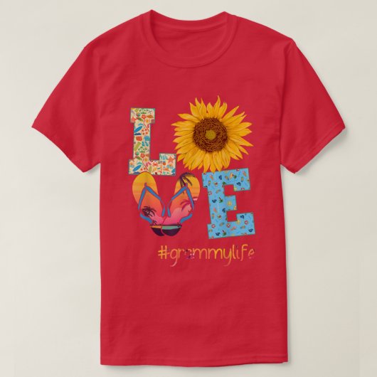 LOVE Grammy Life Flip Flops Hippie Sunflower Summe Tシャツ (デザイン正面)