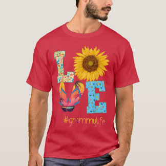 LOVE Grammy Life Flip Flops Hippie Sunflower Summe Tシャツ