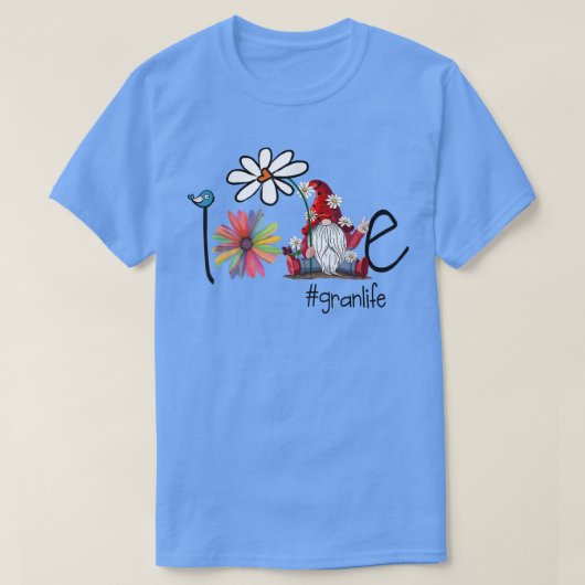 Love Gran Life Gnome Flower Art Bird Grandma Tシャツ (デザイン正面)