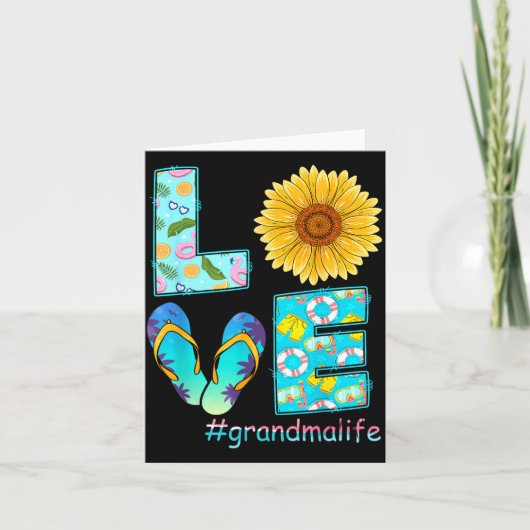 LOVE Grandma Life Flip Flops Hippie Sunflower カード (正面)