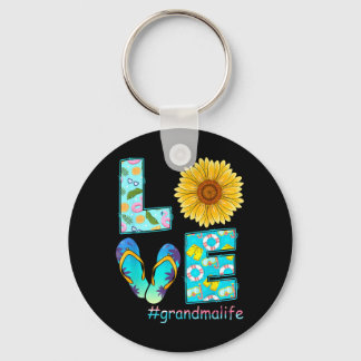 LOVE Grandma Life Flip Flops Hippie Sunflower キーホルダー