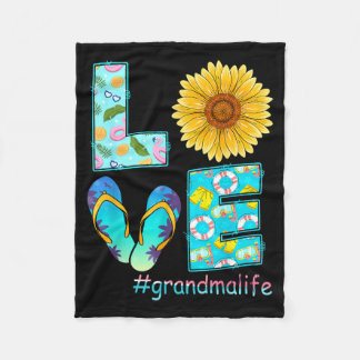 LOVE Grandma Life Flip Flops Hippie Sunflower フリースブランケット