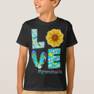 LOVE Grandma Life Flip Flops Hippie Sunflower Tシャツ