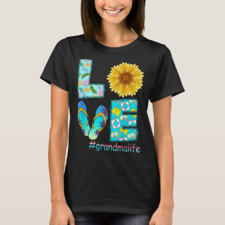 LOVE Grandma Life Flip Flops Hippie Sunflower Tシャツ