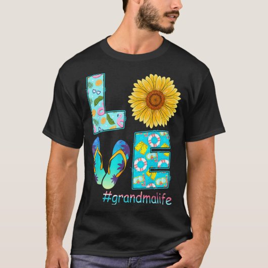 LOVE Grandma Life Flip Flops Hippie Sunflower Tシャツ (正面)