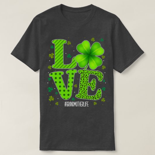 Love Grandmother Green Plaid Leopard Patricks Day Tシャツ (デザイン正面)