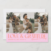 Love & Gratitude オレンジ ピンク 結婚式 マルチ 写真 サンキューカード (正面)