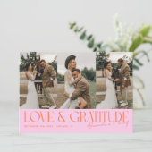 Love & Gratitude オレンジ ピンク 結婚式 マルチ 写真 サンキューカード (スタンド正面)