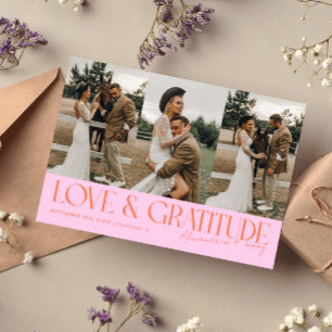 Love & Gratitude オレンジ ピンク 結婚式 マルチ 写真 サンキューカード