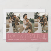 Love & Gratitude ピンク 結婚式 マルチ 写真 サンキューカード (正面)