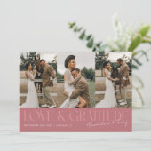 Love & Gratitude ピンク 結婚式 マルチ 写真 サンキューカード (スタンド正面)